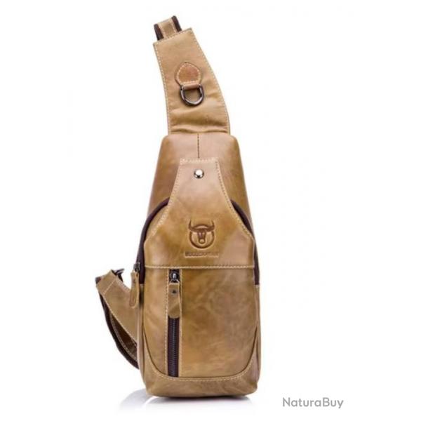 Sac de Poitrine Homme en Cuir de Vachette Vintage - lgance et Praticit Beige