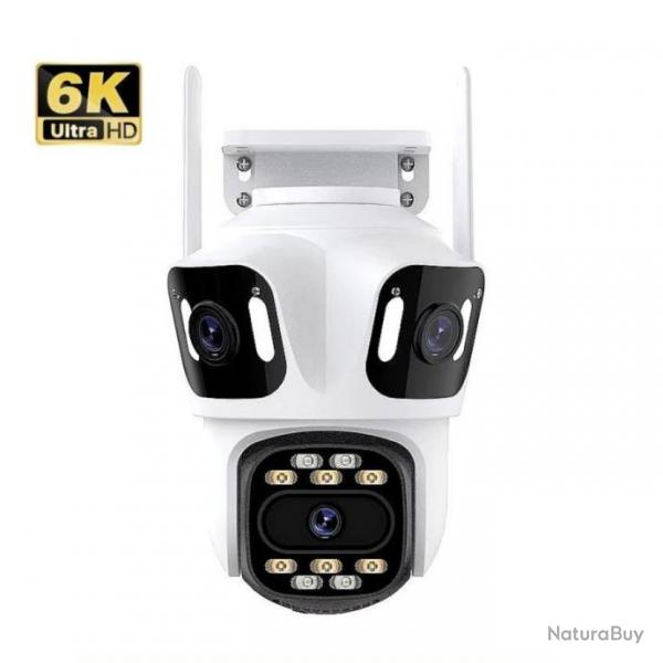 Camra Surveillance PTZ 6K Trois Lentilles Full HD Extrieur Sans Fil 360 Dtection Vision Nocturne