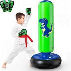 Punching Ball Gonflable Enfant Sac de Frappe Boxe avec Base à Remplir Hauteur 120cm VERT BLEU Dinosa