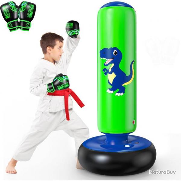 Punching Ball Gonflable Enfant Sac de Frappe Boxe avec Base  Remplir Hauteur 120cm VERT BLEU Dinosa