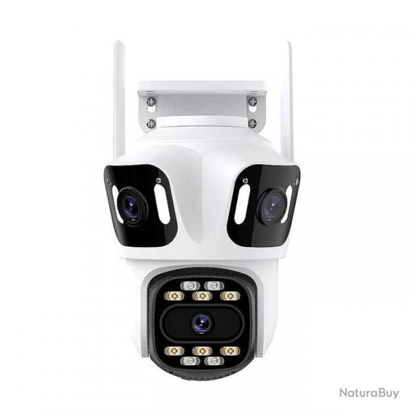 Camra Extrieure tanche IP66 WIFI Audio Bidirectionnel PTZ 6K Trois Lentilles Vision Nocturne