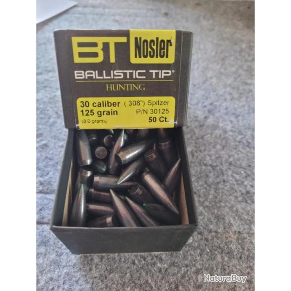 OGIVES NOSLER BT 100pices CALIBRE 308  8gr 125 GRAINS MOLIKOTES  Rf: 30125