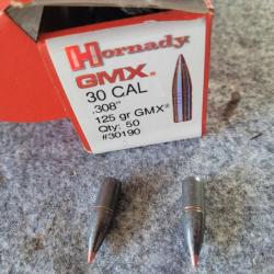 OGIVES HORNADY GMX ref 30190 50pièces CALIBRE 308  8gr 125 GRAINS MOLIKOTES  Réf: 30190