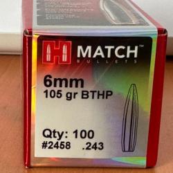 boite de 100 ogives hornady .243  6mm 105gr BTHP