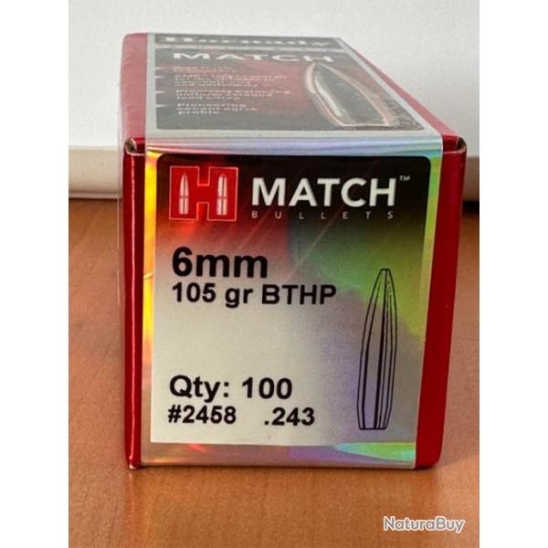 boite de 100 ogives hornady .243  6mm 105gr BTHP