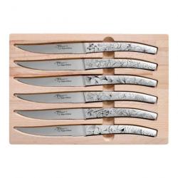 COFFRET 6 COUTEAUX LE THIERS INOX DECOR fleuri roger orfevre