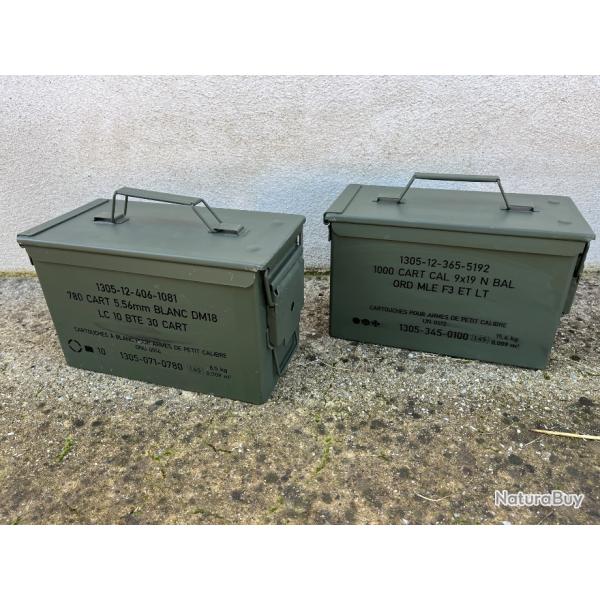 Lot de 2 caisses  munitions vides en mtal