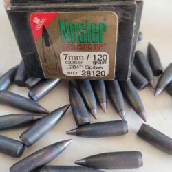 OGIVES NOSLER SPITZER ballistic TIP Ref 28120  CALIBRE 284 7mm  120grains  33 pièces Molikotés