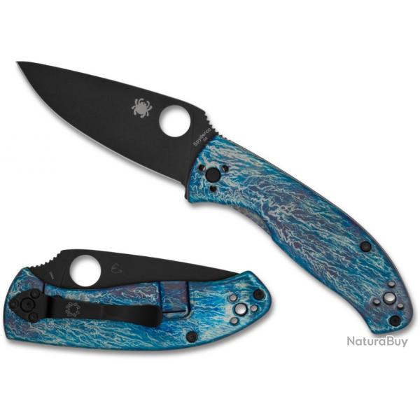 Couteau Spyderco Tenacious Blue Titanium Lame Acier D2 Black Framelock Clip SC122TIBLBKD2P