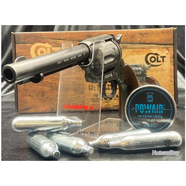 Pack prt  tirer "REVOLVER COLT45 SA ARMY" - 5.5'' - CO2 - CAL 4.5 MM - ANTIQUE FINISH