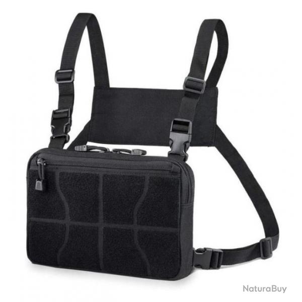 Sacoche tactique de poitrine Molle/Velcro - LIVRAISON GRATUITE - Noire