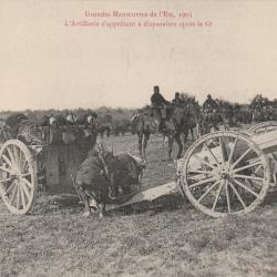 CPA GRANDES MANOEUVRE DE L'EST 1905 L'ARTILLERIE SAPPRETANT A DISPARAITRE APRES LE TIR