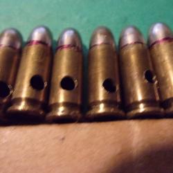 6 Munitions RWS en 6,35, (25 ACP), étui laiton, balle blindée nickelées, neutralisées