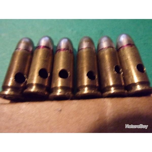 6 Munitions RWS en 6,35, (25 ACP), tui laiton, balle blinde nickeles, neutralises