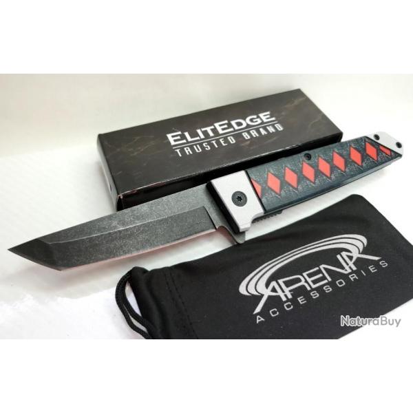 Couteau ElitEdge Japanese Katana Samurai Tanto A/O Lame Acier 420C Manche Nylon Linerlock Clip