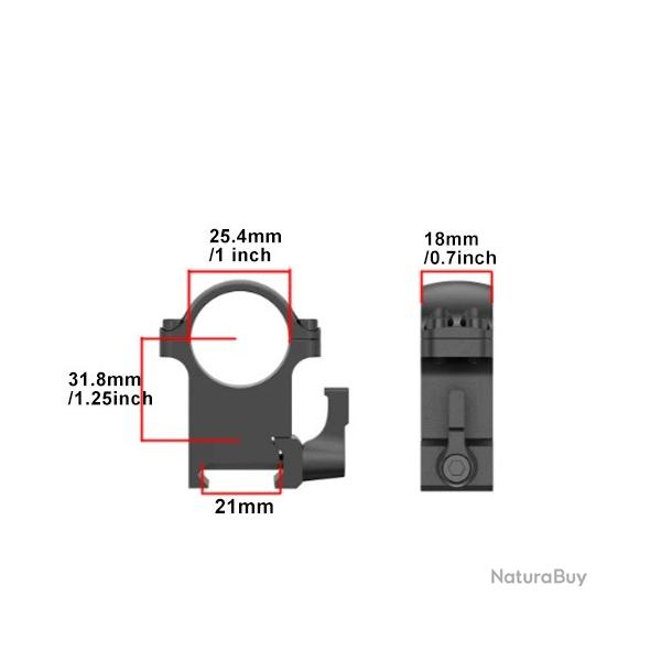 Collier de montage acier  dgagement rapide sur rail 20mm - Montage haut 25,4mm