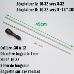 2 baguettes de nettoyage 45cm avec manche en bois et 2 adaptateurs