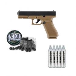 PACK : Pistolet T4E Glock 17 Gen5 Coyote Edition limitée calibre 43 + 50 Billes + 5 Cartouches CO2