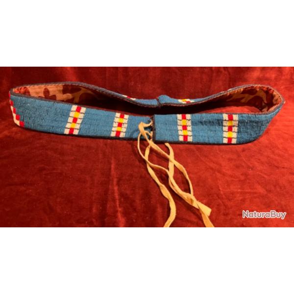 Rare ceinture perle sioux en seedbeads double en tissu ancien indiens des plaines