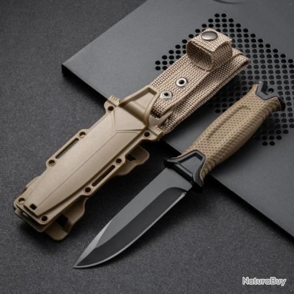 Couteau  lame plate type militaire (Marron) - LIVRAISON GRATUITE