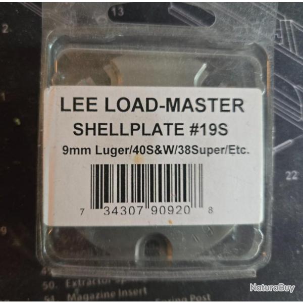 Lee Load Master Shell Plate  19s  pour 9mm 40 s&w et 38 super auto