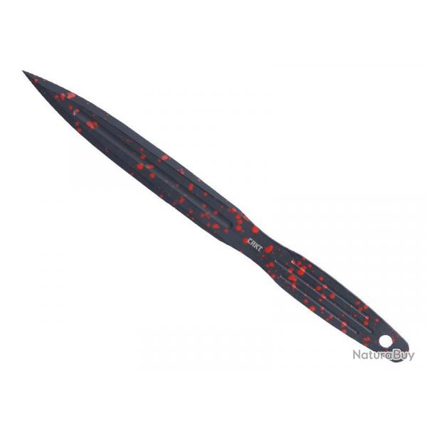 BEL1458 JEU DE 3 COUTEAUX DE LANCER CRKT TOUT ACIER AVEC MOTIFS ROUGE LAME 16CM + ETUI NEUF