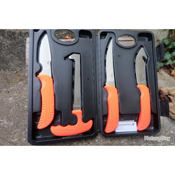 Set de 4 Couteaux de Chasse Winchester Livr dans Coffret Rigide Lame Acier 8Cr13MoV Manche ABS