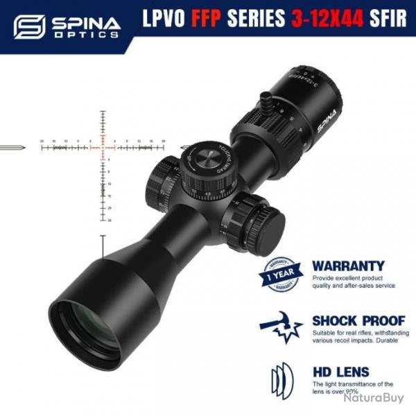 SPINA OPTICS  HD, 3-12x44 FFP SFIR 11MM HAUT  paiement 3 ou 4 fois LIVRAISON GRATUITE