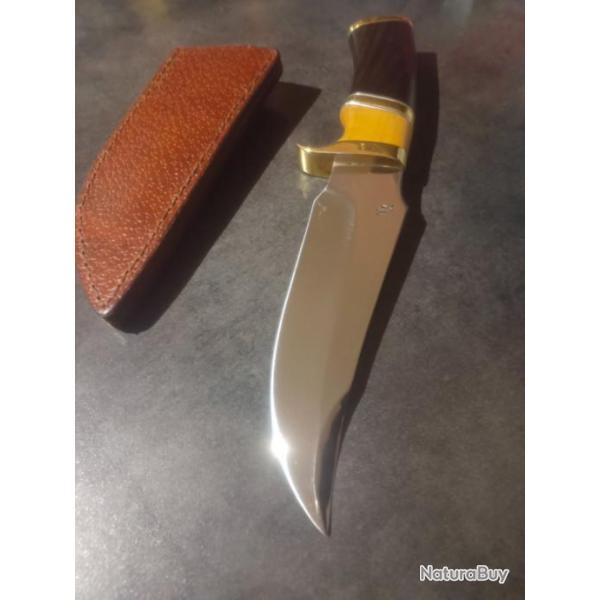 Couteau de chasse forg acier xc75 trempe selective manche amarllo/ bne