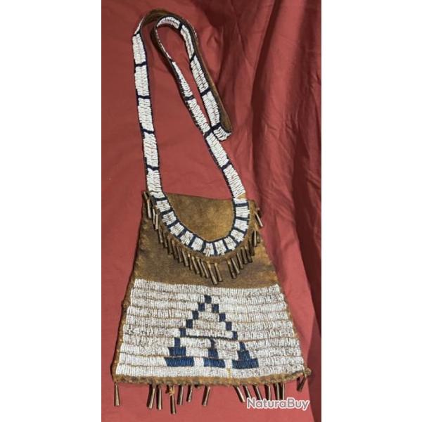 Magnifique sac indien des plaines perl ancien trs patin sioux