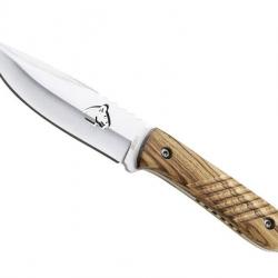 BEL1476 POIGNARD PUMA KNIFE TEC LAME 10CM ACIER TETE DE PUMA DECOUPEE MANCHE ZEBRANO + ETUI NEUF