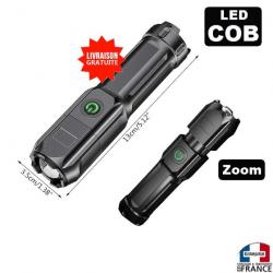 Lampe torche à main de poche rechargeable sur USB puissante forte COB zoom