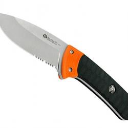 BEL1483 POIGNARD MASERIN "SAX" LAME 8.5CM ACIER SATINE MANCHE G10 NOIR/ORANGE + ETUI NEUF