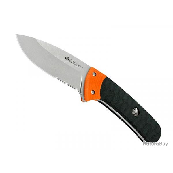 BEL1483 POIGNARD MASERIN "SAX" LAME 8.5CM ACIER SATINE MANCHE G10 NOIR/ORANGE + ETUI NEUF