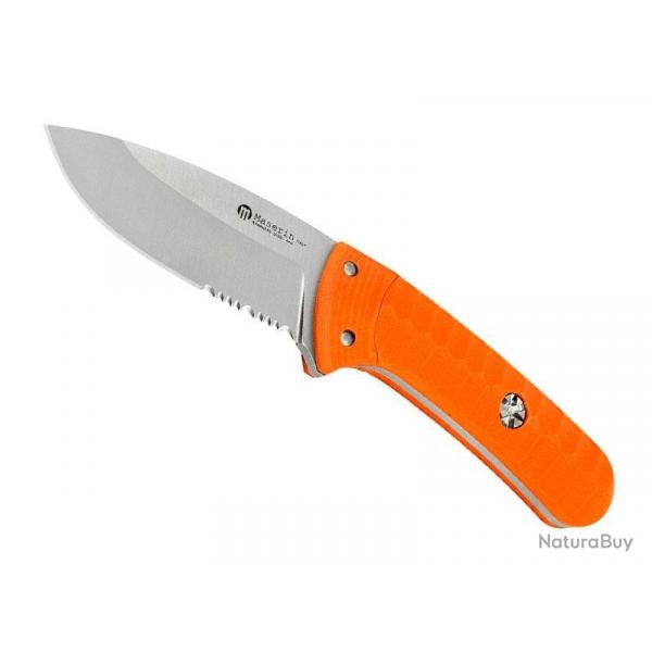 BEL1484 POIGNARD MASERIN "SAX" LAME 8.5CM ACIER SATINE MANCHE G10 ORANGE + ETUI NEUF