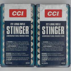 100 (2x50) 50 cartouches .22 LR CCI "STINGER" - 32 Grains - ultra vélocité