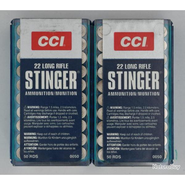 100 (2x50) 50 cartouches .22 LR CCI "STINGER" - 32 Grains - ultra vlocit