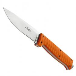 BEL1491 POIGNARD MASERIN "CROZ" LAME SEMI DENTEE 11CM ACIER MANCHE G10 ORANGE + FUSIL + ETUI NEUF