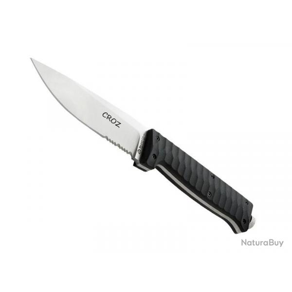 BEL1492 POIGNARD MASERIN "CROZ" LAME SEMI DENTEE 11CM ACIER MANCHE G10 NOIR + FUSIL + ETUI NEUF