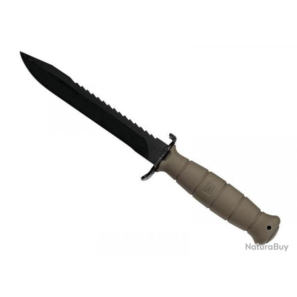 BEL1506 POIGNARD DE COMBAT GLOCK LAME 16.5CM PHOSPHATEE NOIRE AVEC SCIE MANCHE ET ETUI KAKI NEUF