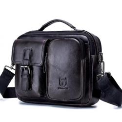 Sac à Bandoulière en Cuir Véritable pour Homme Style Vintage élégant Noir