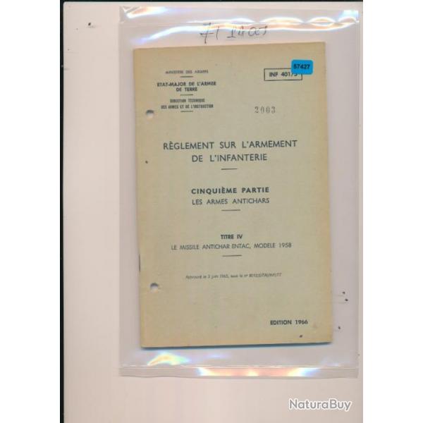 Manuel instruction NOTICE LE Missile ANTICHAR ENTAC Mle 1958