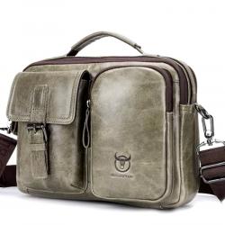 Sac à Bandoulière en Cuir Véritable pour Homme Style Vintage élégant Gris