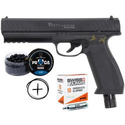 Pack pistolet de défense PDW50 14 joules cal.50 + 50 balles en caoutchouc et 10 cartouches de CO2