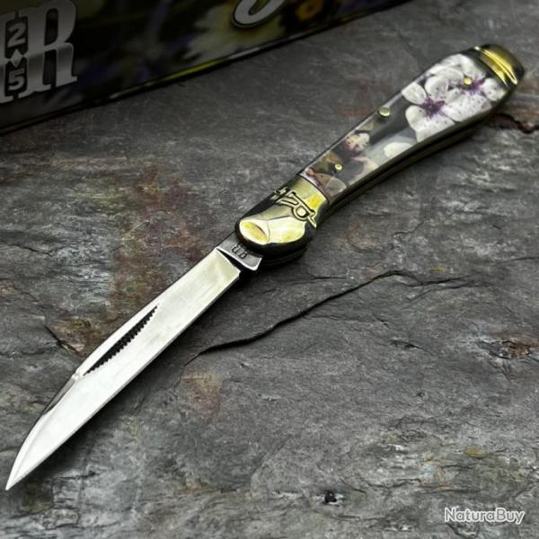 Couteau Rough Ryder Wild Flowers Cherry Blossom Lame Acier 440 Manche Rsine Cran Forc Collector