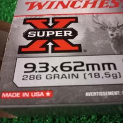 12 balles calibre 9,3X62mm de marque Winchester- 286 grains - 18,5  grammes