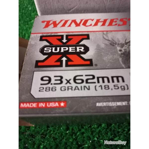 12 balles calibre 9,3X62mm de marque Winchester- 286 grains - 18,5  grammes