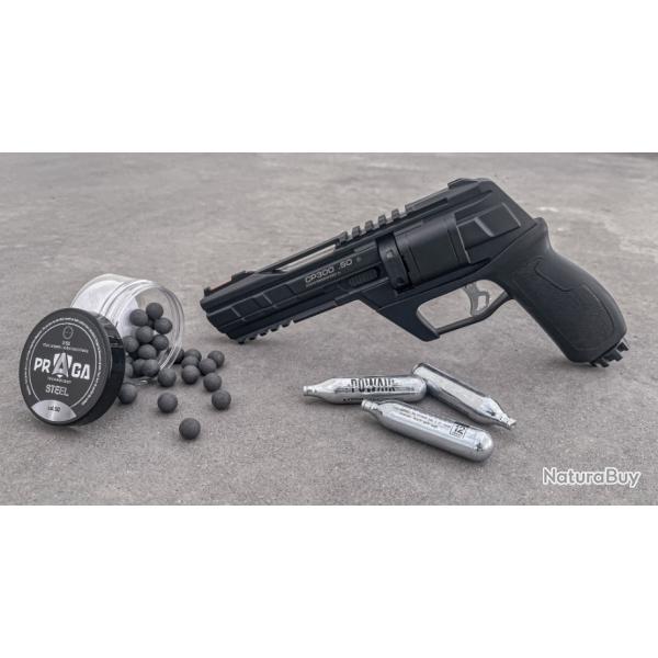 Pack REVOLVER  Snowpeak CP300 Cal.50 13 Joules+ 50 Billes incluses + 5 cartouches CO2 - Home Dfense