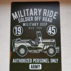 PLAQUE MÉTAL VINTAGE "MILITARY JEEP"