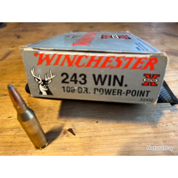 Balles Winchester calibre 243win 100GR power-point